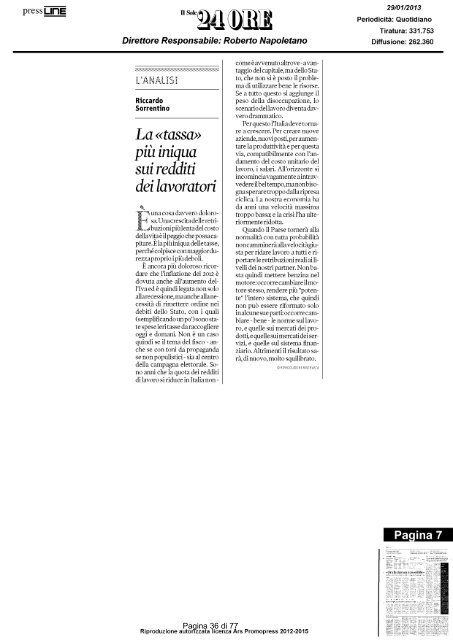 Rassegna stampa del 29-01-13 - Unindustria Reggio Emilia