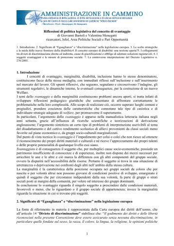 1 Riflessioni di politica legislativa del concetto di svantaggio di ...