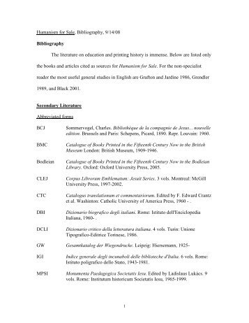 Humanism for Sale, Bibliography, 9/14/08 Bibliography The ...