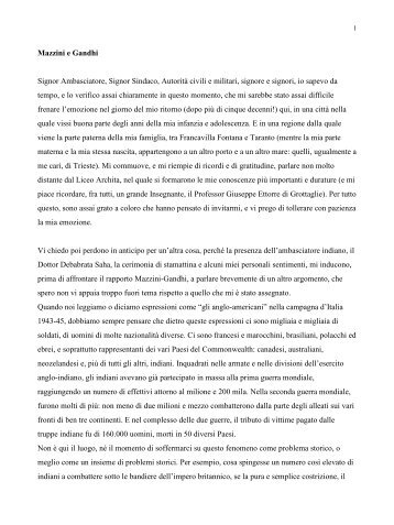 intervento del Professor Gianni Sofri su Mazzini e Gandhi