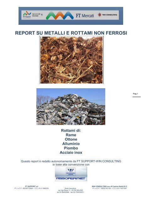 REPORT SU METALLI E ROTTAMI NON FERROSI - FT Mercati