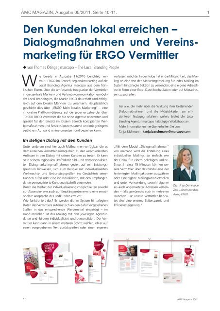 Dialogmaßnahmen und Vereins- marketing für ERGO Vermittler