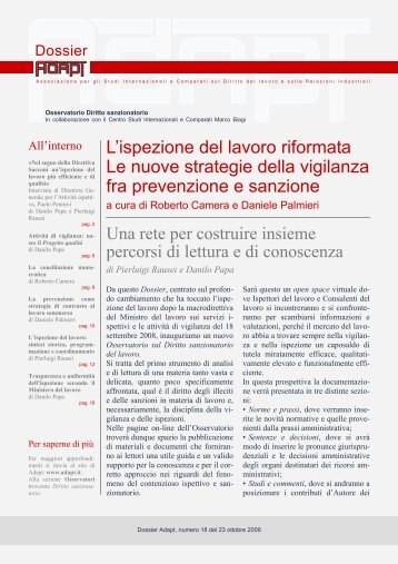 L'ispezione del lavoro riformata Le nuove strategie della ... - Adapt