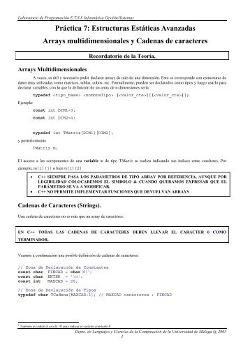 Práctica 7: Estructuras Estáticas Avanzadas Arrays ...