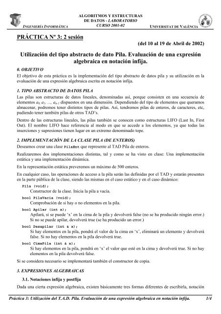 Practica 3: Evaluación de Expresiones Algebraicas - Universitat de ...