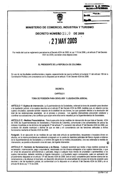 Decreto No. 1910 - Superintendencia Financiera de Colombia