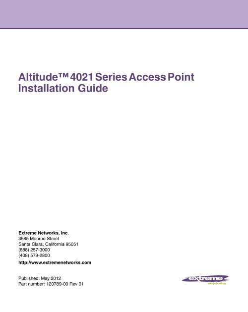 Altitude™ 4021 Series Access Point Installation ... - Extreme Networks