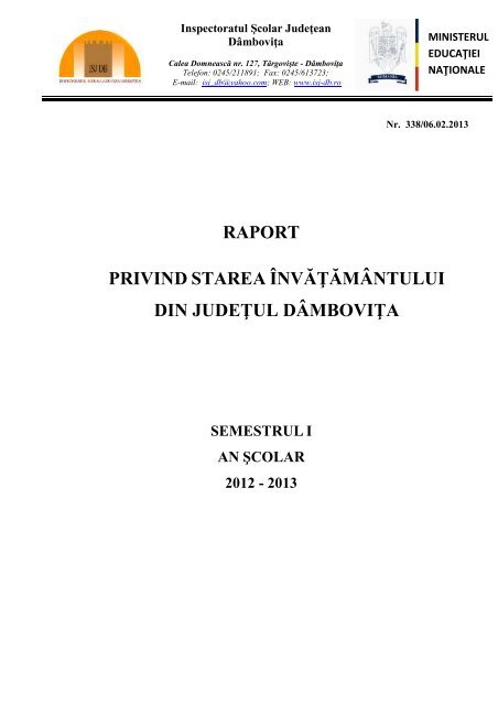 Raport Privind Starea Invățămantului Din Județul Dambovița