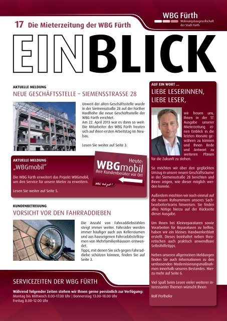 Die Mieterzeitung der WBG Fürth LieBe LeSerinnen, LieBe LeSer,