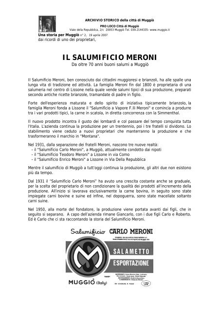 IL SALUMIFICIO MERONI - Proloco Città di Muggiò