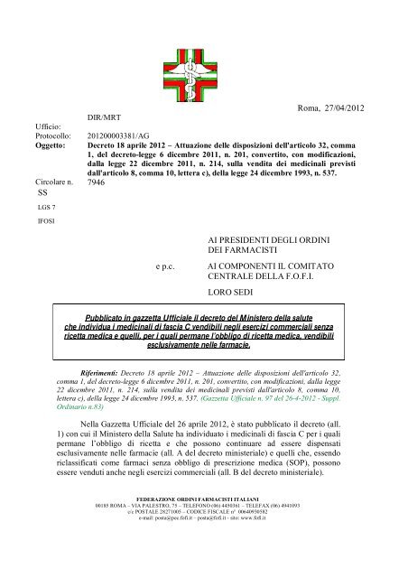 Farmaci fascia C.pdf - Ordine dei Farmacisti di Ravenna