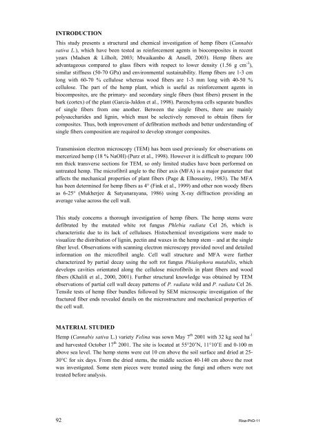 Properties of hemp fibre polymer composites -An optimisation of ...