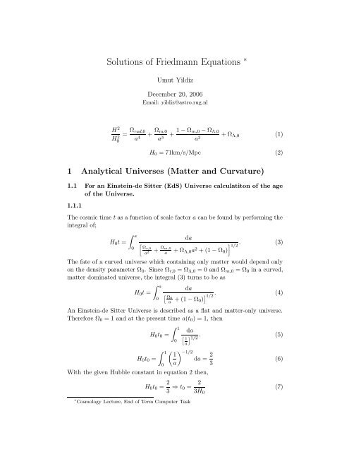 Solutions of Friedmann Equations ∗