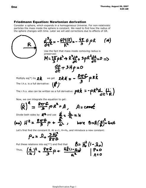 Friedmann Equation: Newtonian derivation - Astronomy