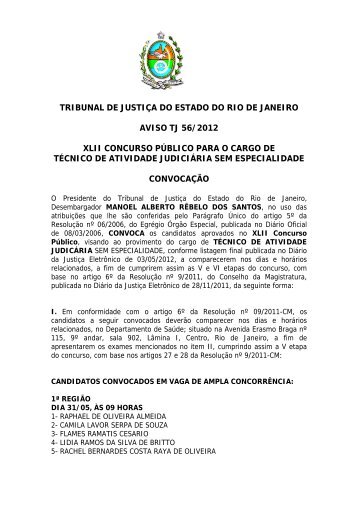 Aviso TJ 56/2012 - Tribunal de Justiça do Estado do Rio de Janeiro