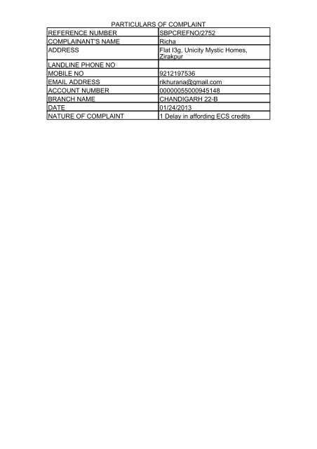 PARTICULARS OF COMPLAINT REFERENCE ... - Consumer Court