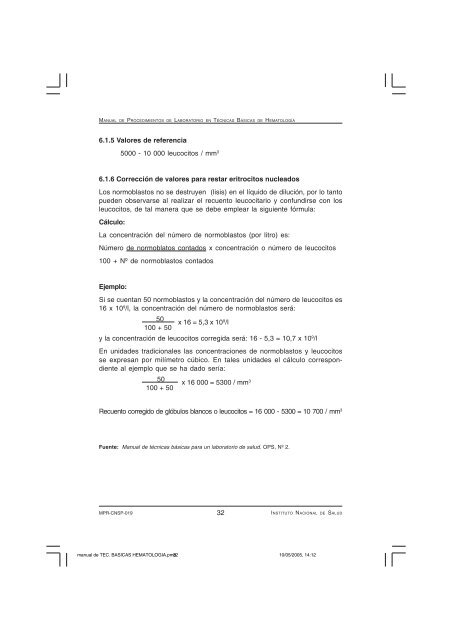 Procedimientos de laboratorio en Hematología - BVS Minsa ...