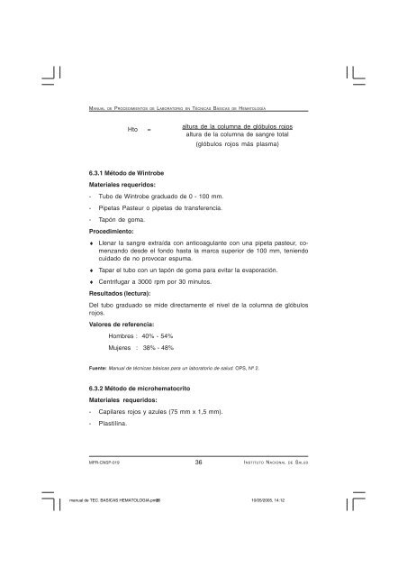 Procedimientos de laboratorio en Hematología - BVS Minsa ...