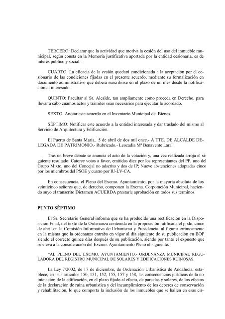 Acta de la Sesión Ordinaria del 7 de abril de 2011 - Ayuntamiento ...