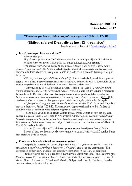 XXVIII Domingo del Tiempo Ordinario, Ciclo B. San ... - Homiletica.org