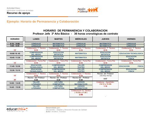 Ejemplo Horario De Permanencia Y Colaboracion Educarchile