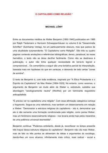 O CAPITALISMO COMO RELIGIÃO * MICHAEL LÖWY ... - BuscaLegis