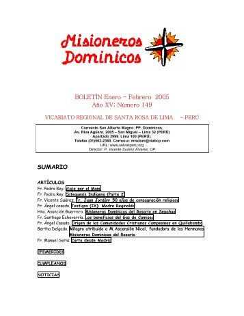 BOLETÍN Enero - Febrero 2005 Año XV; Número 149 SUMARIO