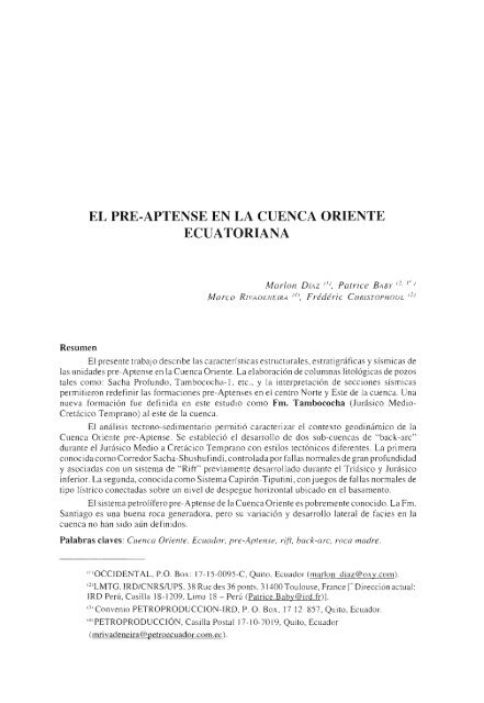 El pre-Aptense en la Cuenca Oriente ecuatoriana - IRD