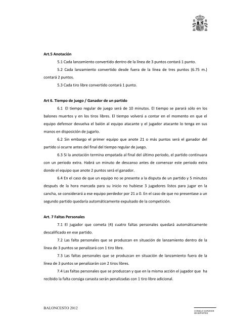 Reglamento de Baloncesto 3x3 en PDF - Consejo Superior de ...