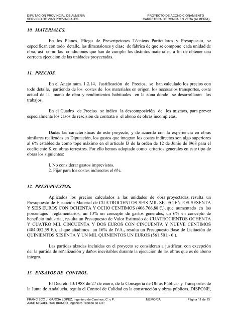 GENERAL DEL PROYECTO. DOCUMENTO NÚM. 1. MEMORIA Y ...