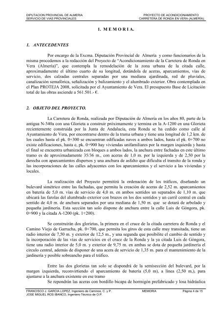 GENERAL DEL PROYECTO. DOCUMENTO NÚM. 1. MEMORIA Y ...