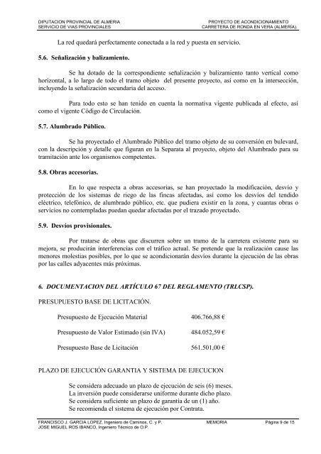 GENERAL DEL PROYECTO. DOCUMENTO NÚM. 1. MEMORIA Y ...