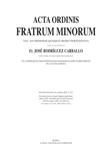 acta ordinis fratrum minorum - Orden de Frailes Menores Provincia ...