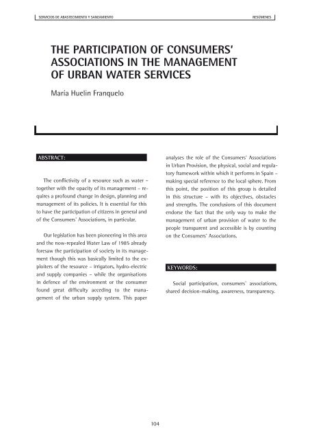 Servicios de Abastecimiento y Saneamiento - La Tribuna del Agua