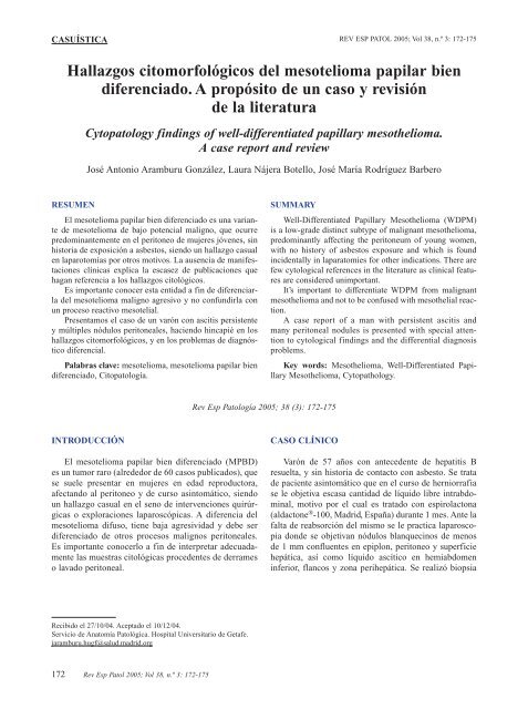Hallazgos citomorfológicos del mesotelioma papilar bien ...