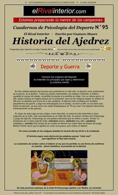 Cuaderno N° 95 ORÍGENES - Historia del Ajedrez - El Rival Interior