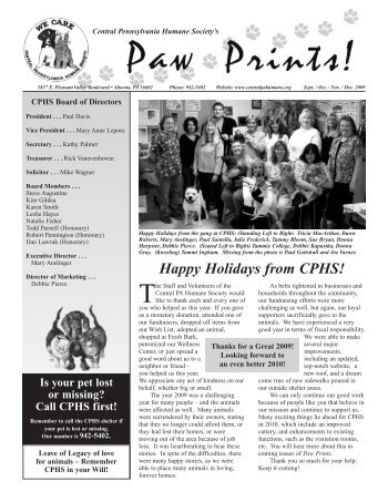 PawPrints/December 2009 - Central PA Humane Society