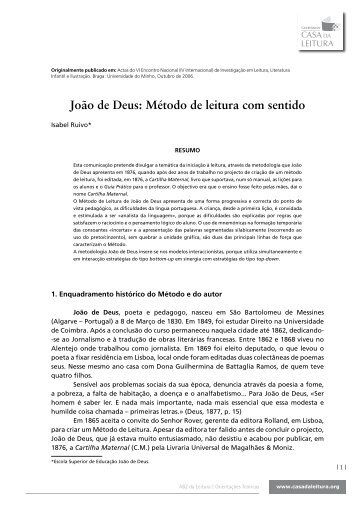 João de Deus: Método de leitura com sentido - Casa da Leitura