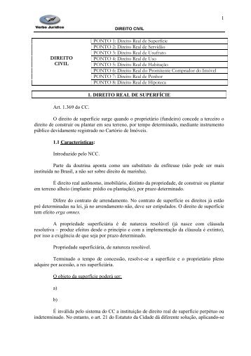 Direito Real de Superfície PONTO 2: Direito Real de Servidão ...