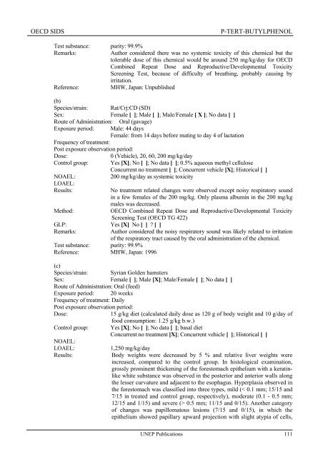 p-Tert-Butylphenol - UNEP Chemicals