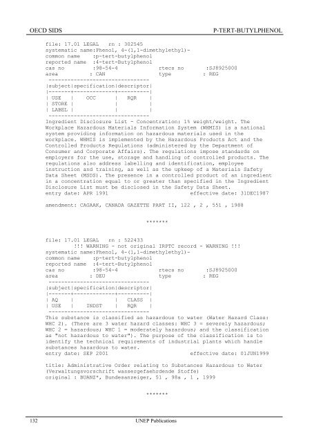 p-Tert-Butylphenol - UNEP Chemicals