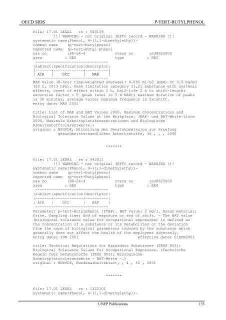 p-Tert-Butylphenol - UNEP Chemicals