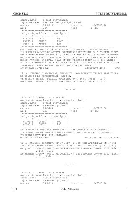 p-Tert-Butylphenol - UNEP Chemicals