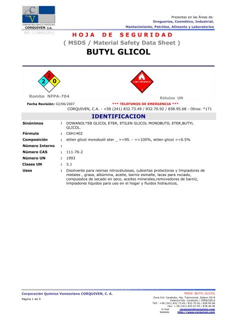 BUTYL GLICOL - Corporación Química de Venezuela