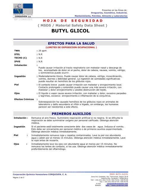 BUTYL GLICOL - Corporación Química de Venezuela