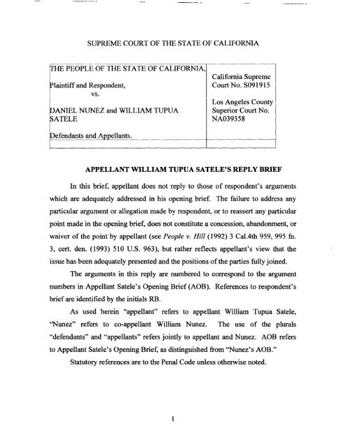 Appellant, William Satele, Reply Brief - California Courts - State of ...