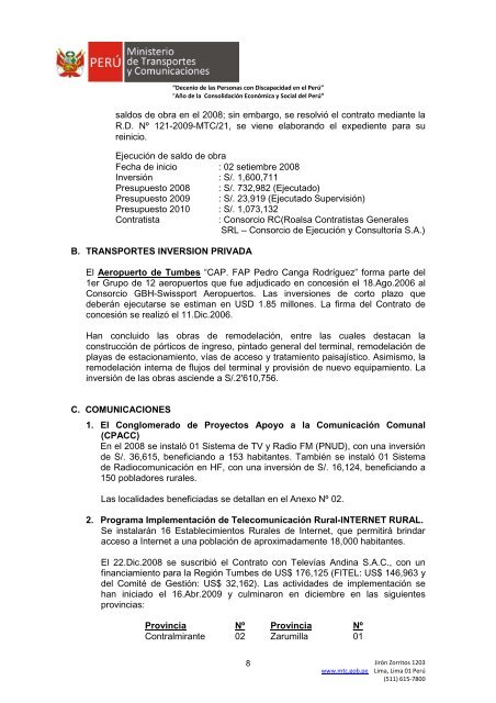 informe - Ministerio de Transportes y Comunicaciones