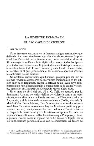 LA JUVENTUD ROMANA EN EL PRO CAELIO DE ... - InterClassica