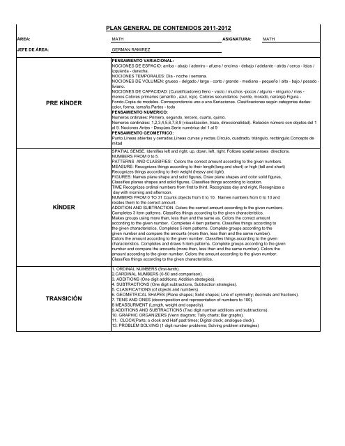 prekinder kinder transición segundo primero plan general de ...