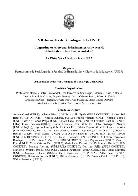 programa de las vii jornadas - Jornadas de Sociología de la UNLP ...